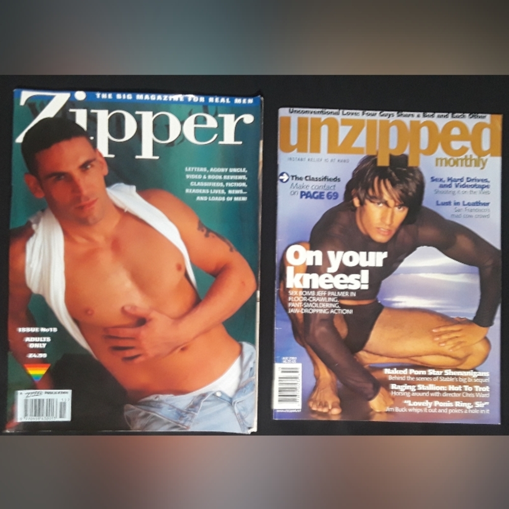 Gay Interest UNZIPPED Aug 2000 and ZIPPER Issue #15 magazines
